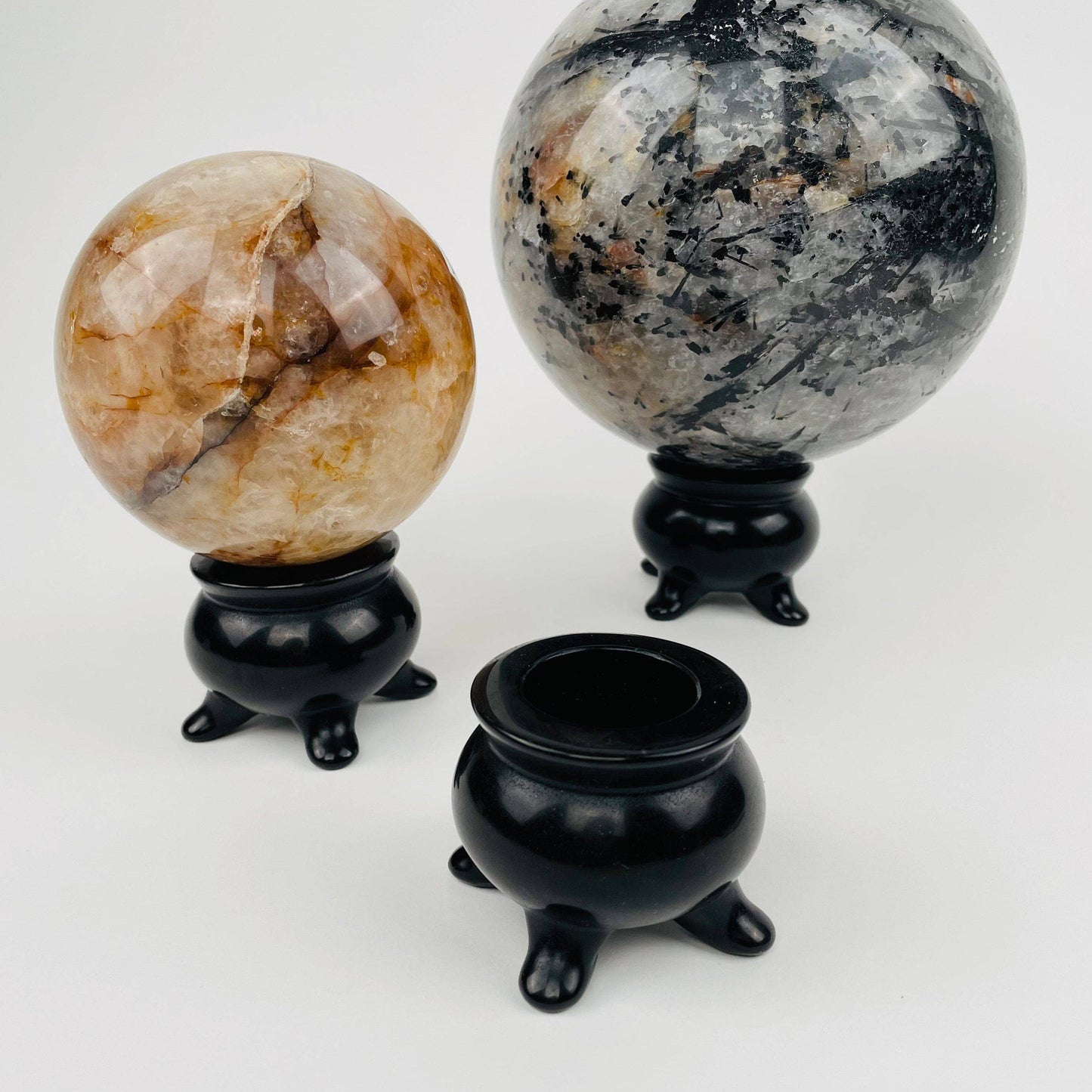 Black Obsidian Cauldron Sphere Holder